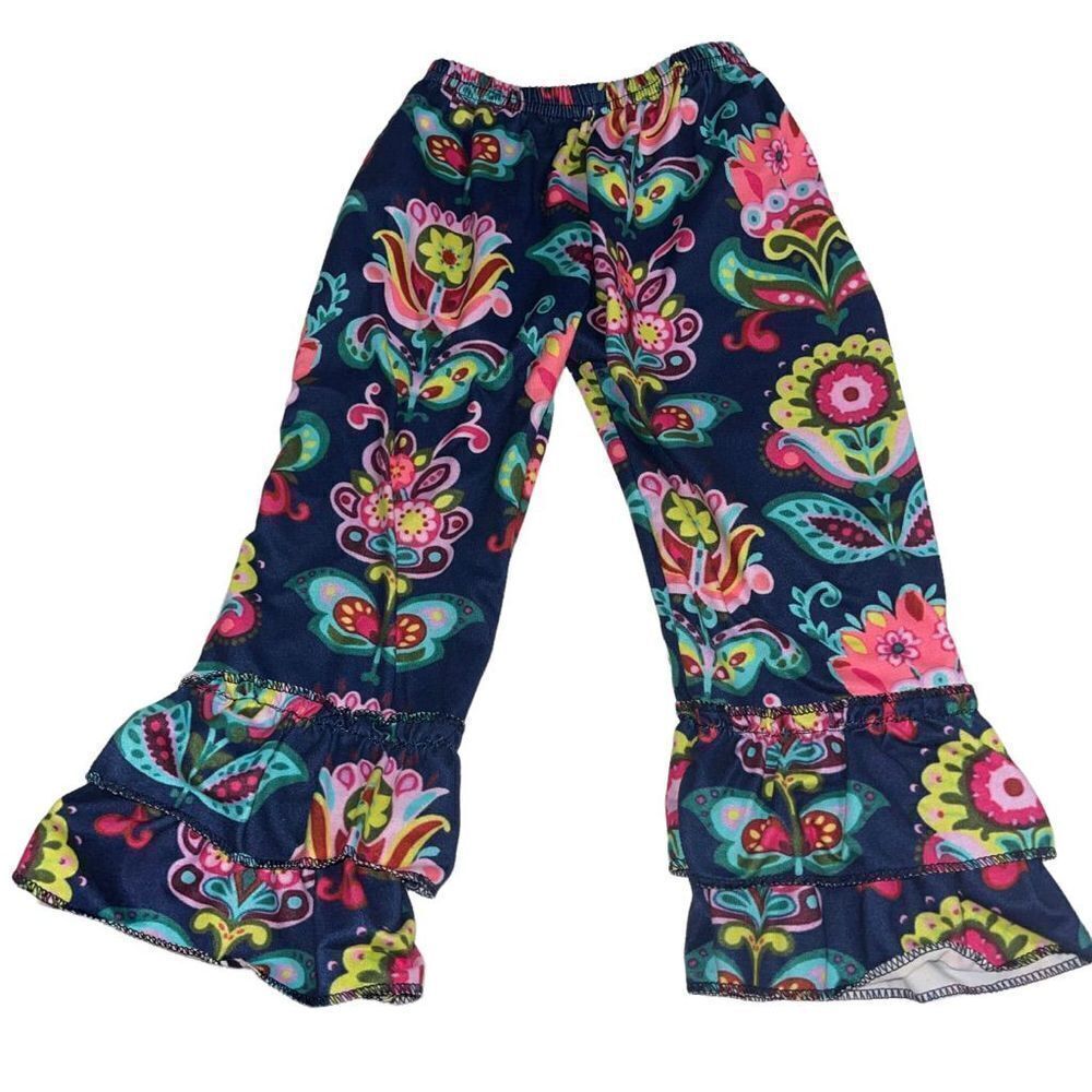 Boutique Brand Navy Bright Floral Ruffle Bottom Pants - Size 6-12 months